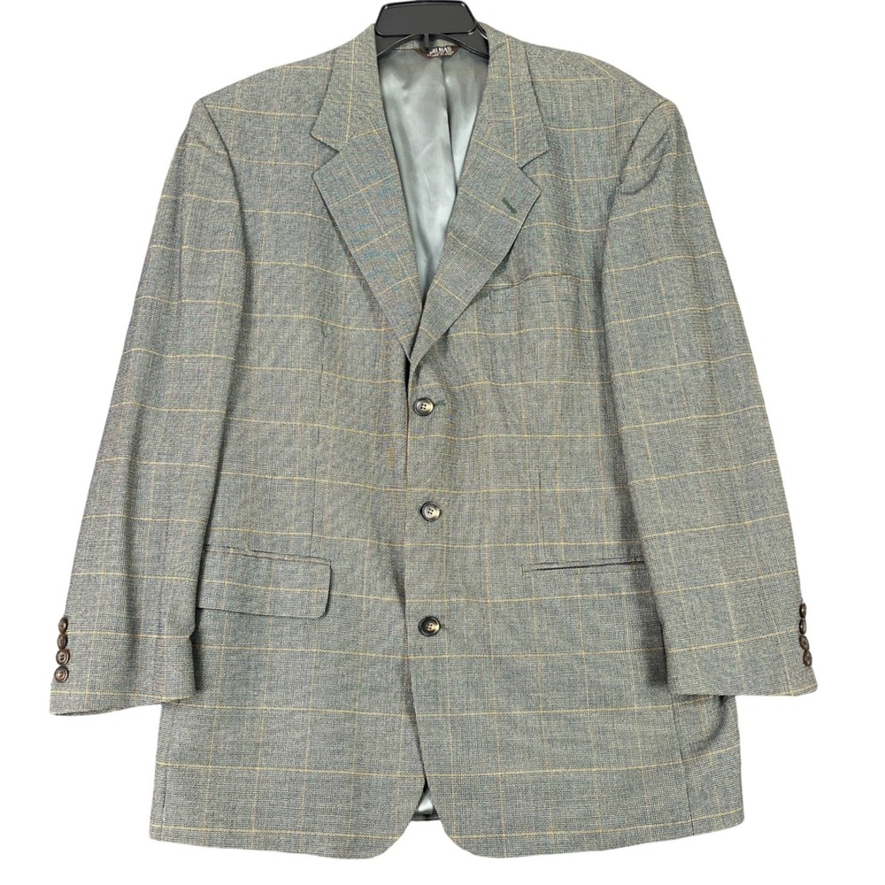 Bill Blass Windowpane Gorpcore Preppy Plaid Wool Blazer Jacket Mens 42 - Picture 1 of 14